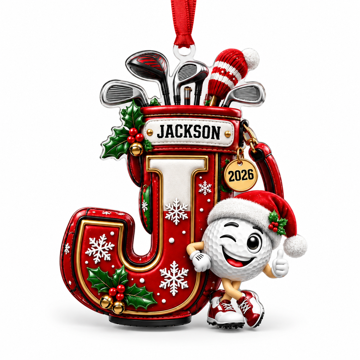 Custom Name Golf Initial Acrylic Ornament, Christmas Ornaments, Christmas Tree Decor