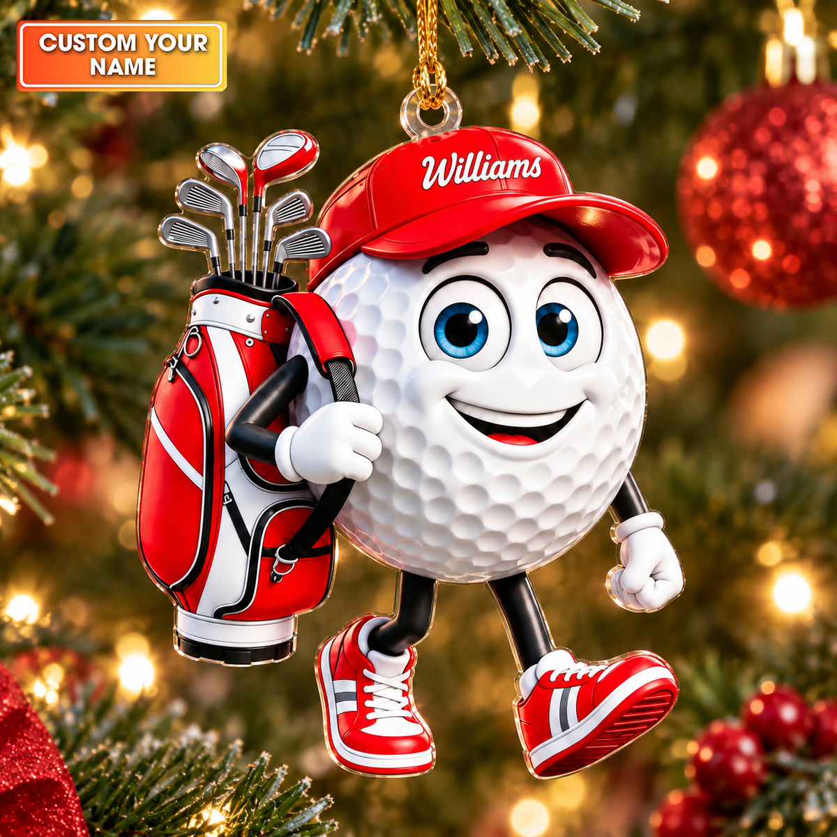 Custom Name Walking Golf Ball Acrylic Ornament, Christmas Tree Decor, Golfer Gifts