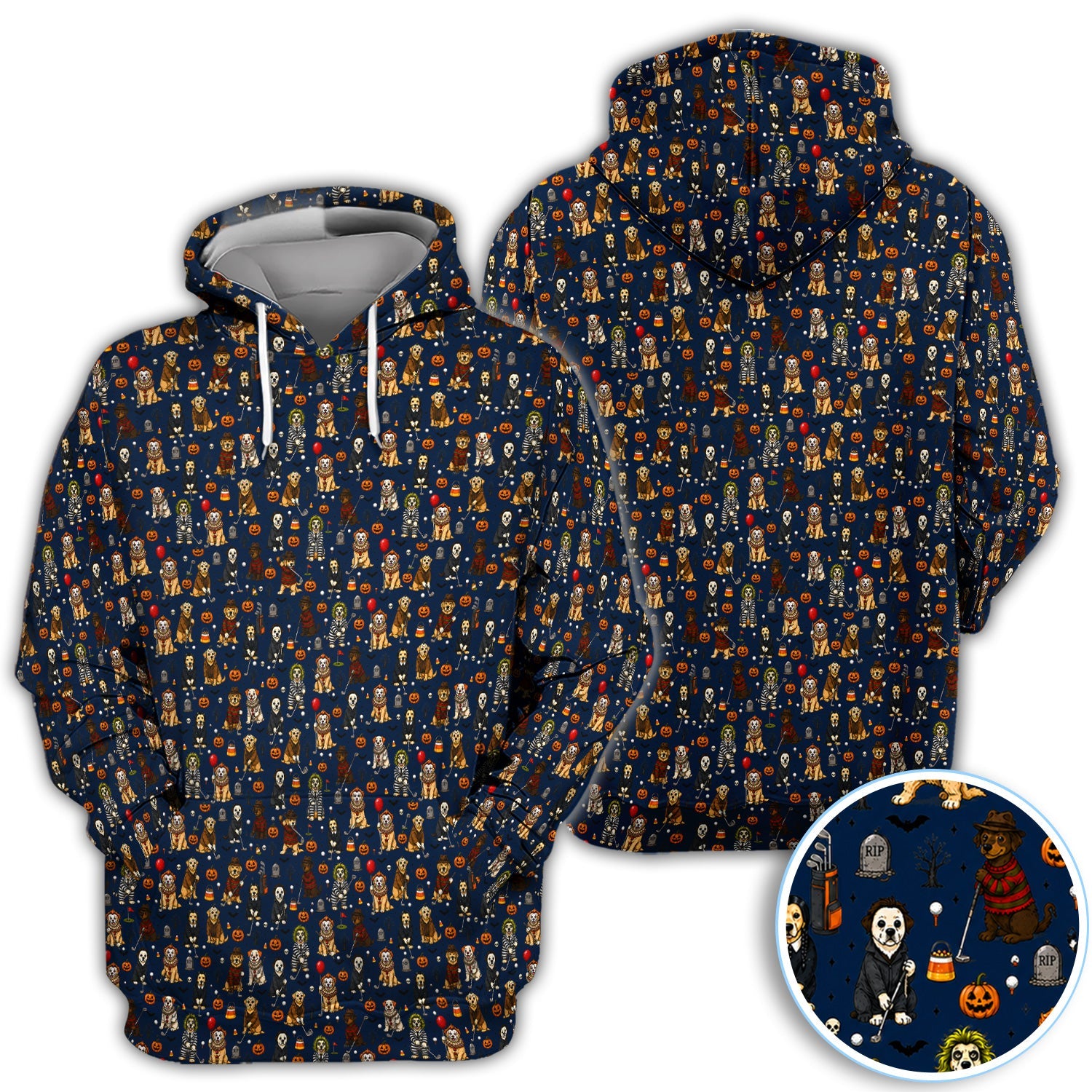 Funny Horror Dog Halloween Golf Pattern Shirt, Spooky Movie Dog Golf Shirt For Men, Halloween Golfer Gift