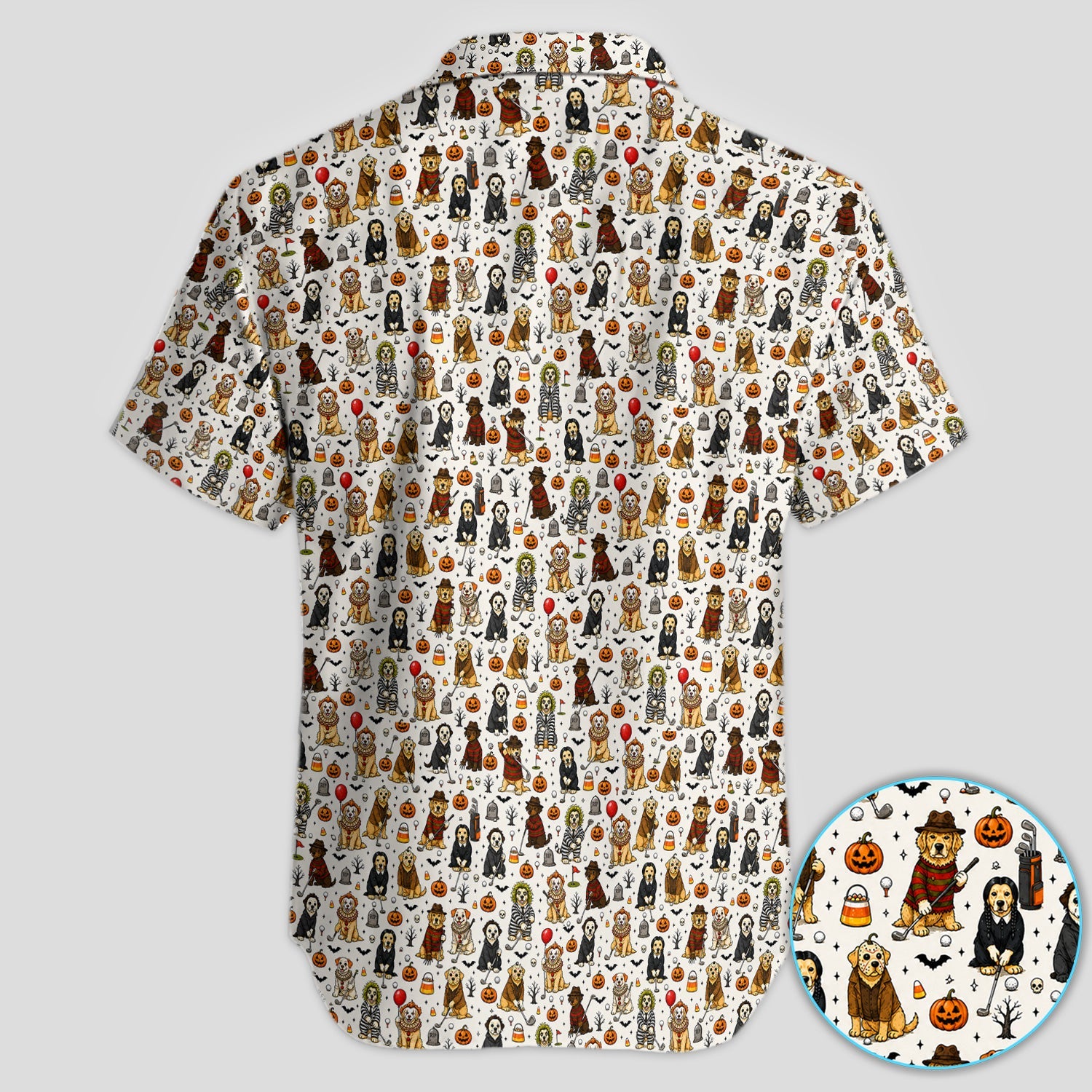 Funny Horror Dog Halloween Golf Pattern Shirt, Spooky Movie Dog Golf Shirt For Men, Halloween Golf Gift