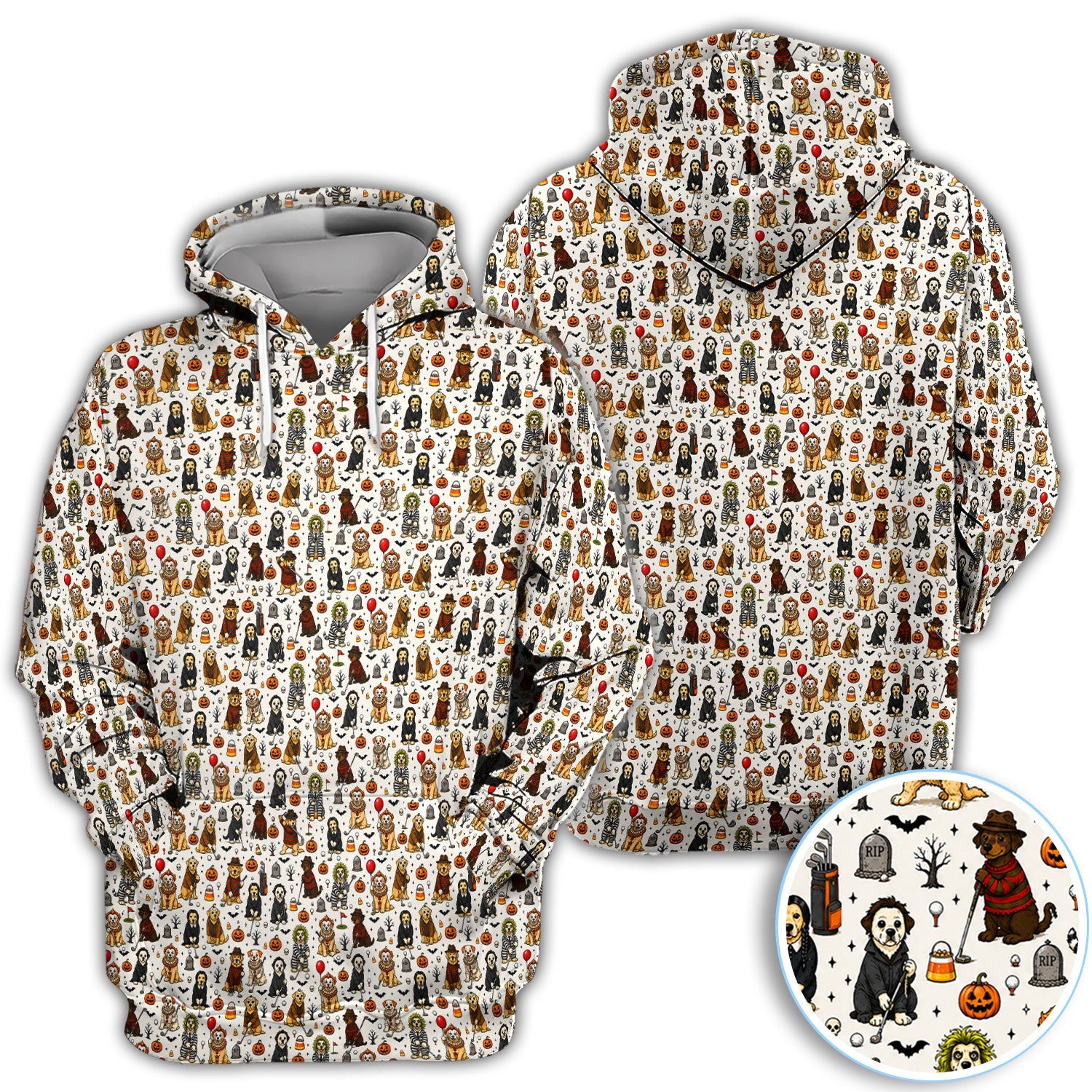Funny Horror Dog Halloween Golf Pattern Shirt, Spooky Movie Dog Golf Shirt For Men, Halloween Golf Gift
