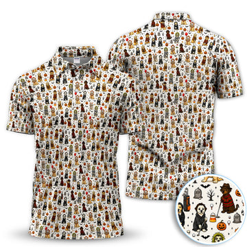 Funny Horror Dog Halloween Golf Pattern Shirt, Spooky Movie Dog Golf Shirt For Men, Halloween Golf Gift