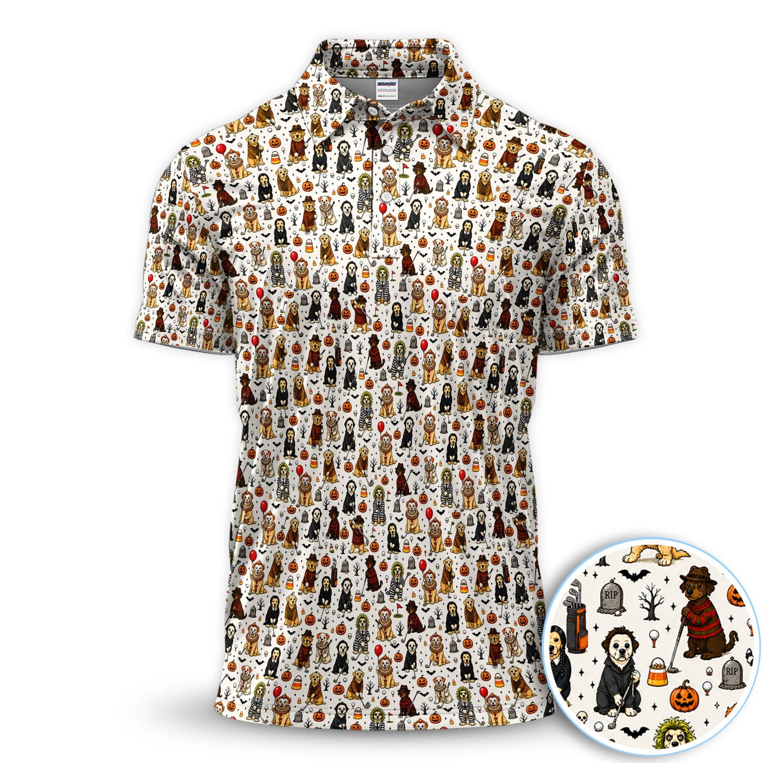 Funny Horror Dog Halloween Golf Pattern Shirt, Spooky Movie Dog Golf Shirt For Men, Halloween Golf Gift