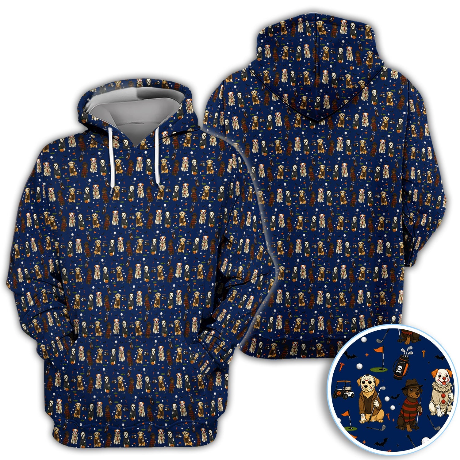 Funny Horror Dog Halloween Golf Pattern Shirt, Spooky Dog Golf Polo For Men, Halloween Golfer Gift