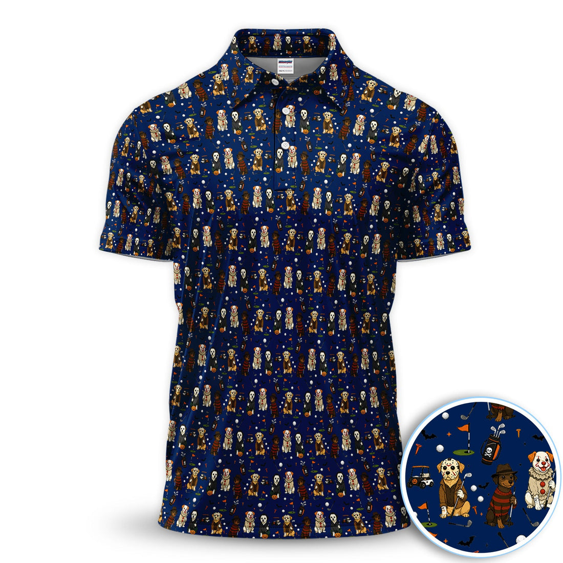 Funny Horror Dog Halloween Golf Pattern Shirt, Spooky Dog Golf Polo For Men, Halloween Golfer Gift