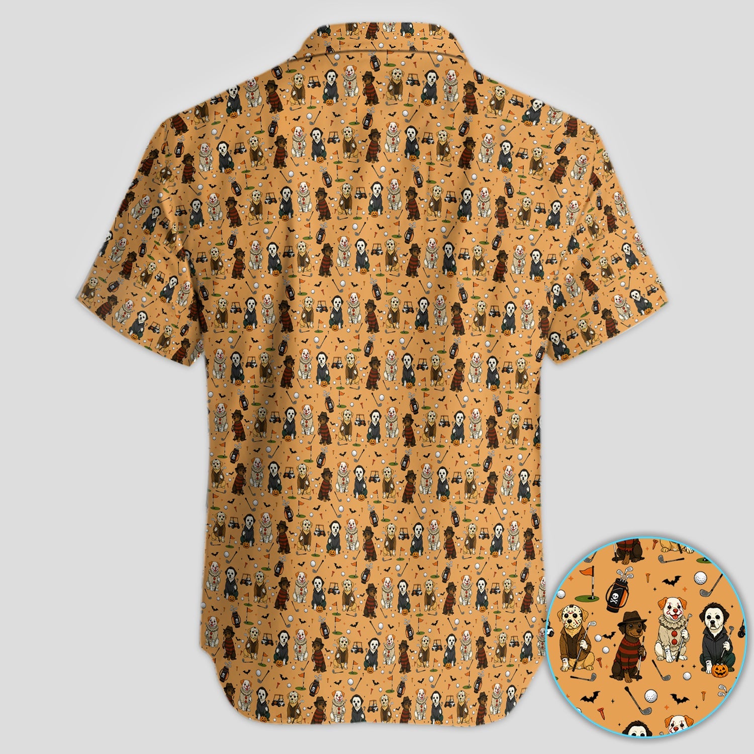 Funny Horror Dog Golf Pattern Shirt, Spooky Movie Dog Golf Shirt For Men, Halloween Golfer Gift