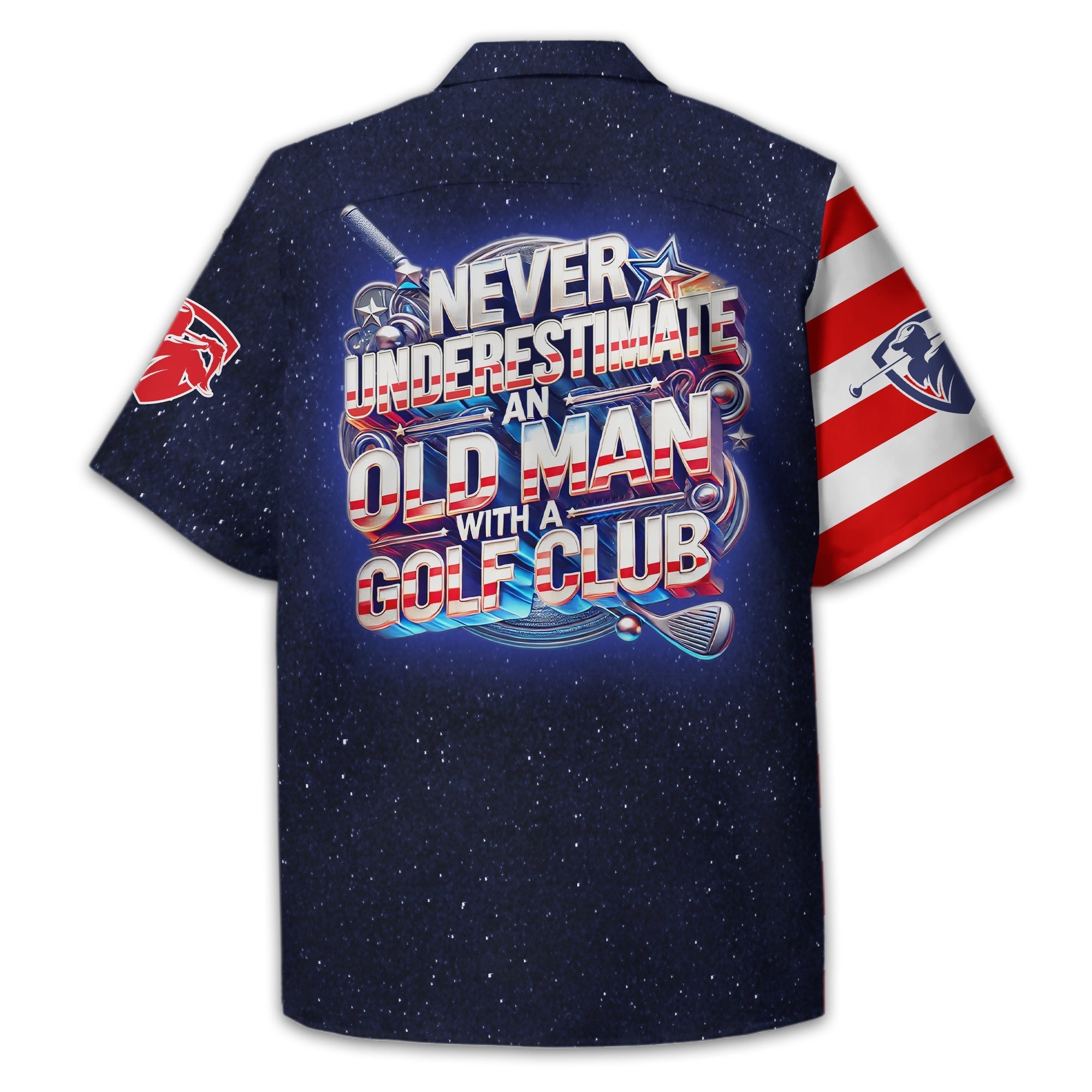 Never Underestimate An Old Man, USA Flag Shirt, Personalized Golf Shirt, Patriotic Golf Shirt, Unique Gift For Golfer