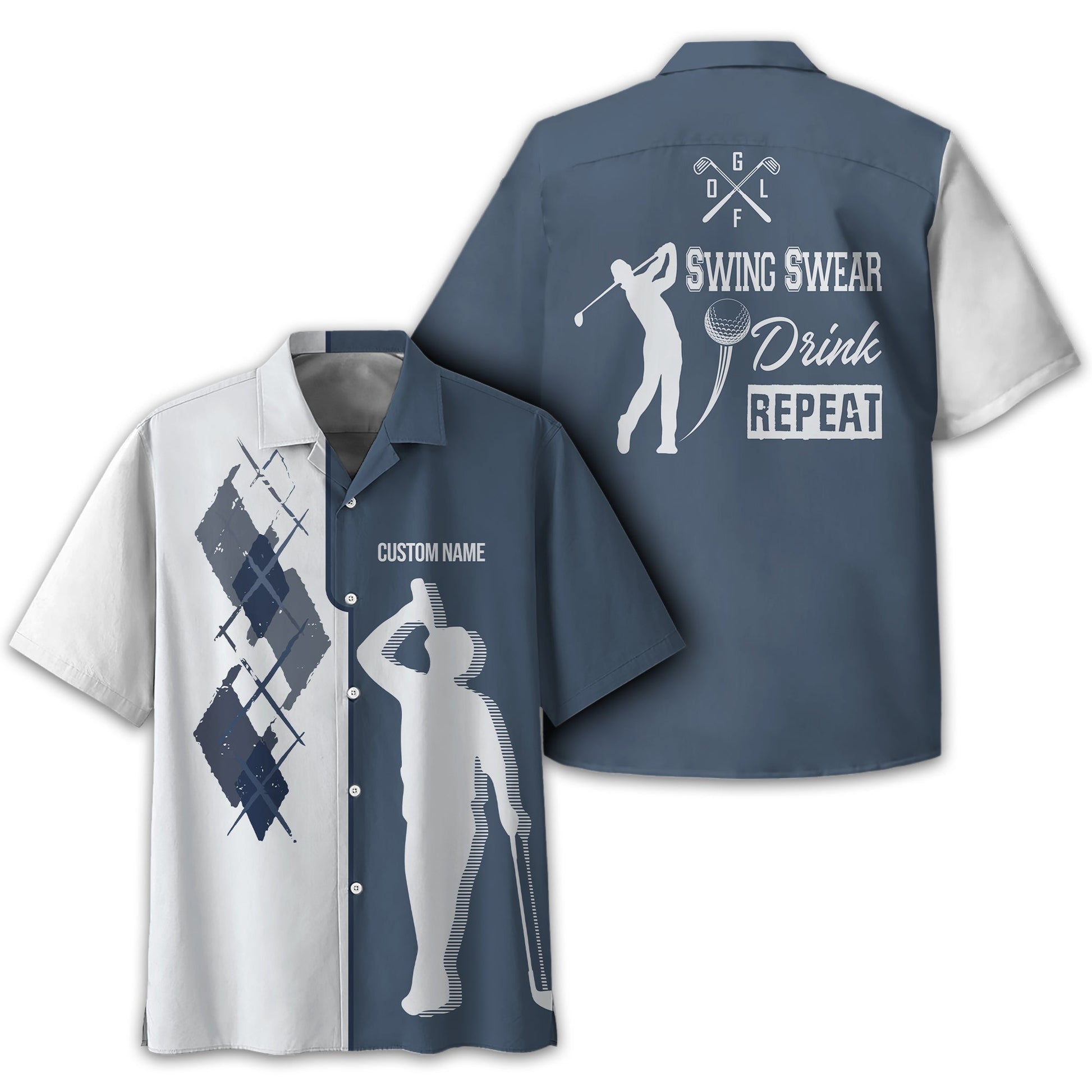 Swing Swear Drink Repeat Personalized Golf Polo ShirtGolf Shirt For Men, Gift For Golfers