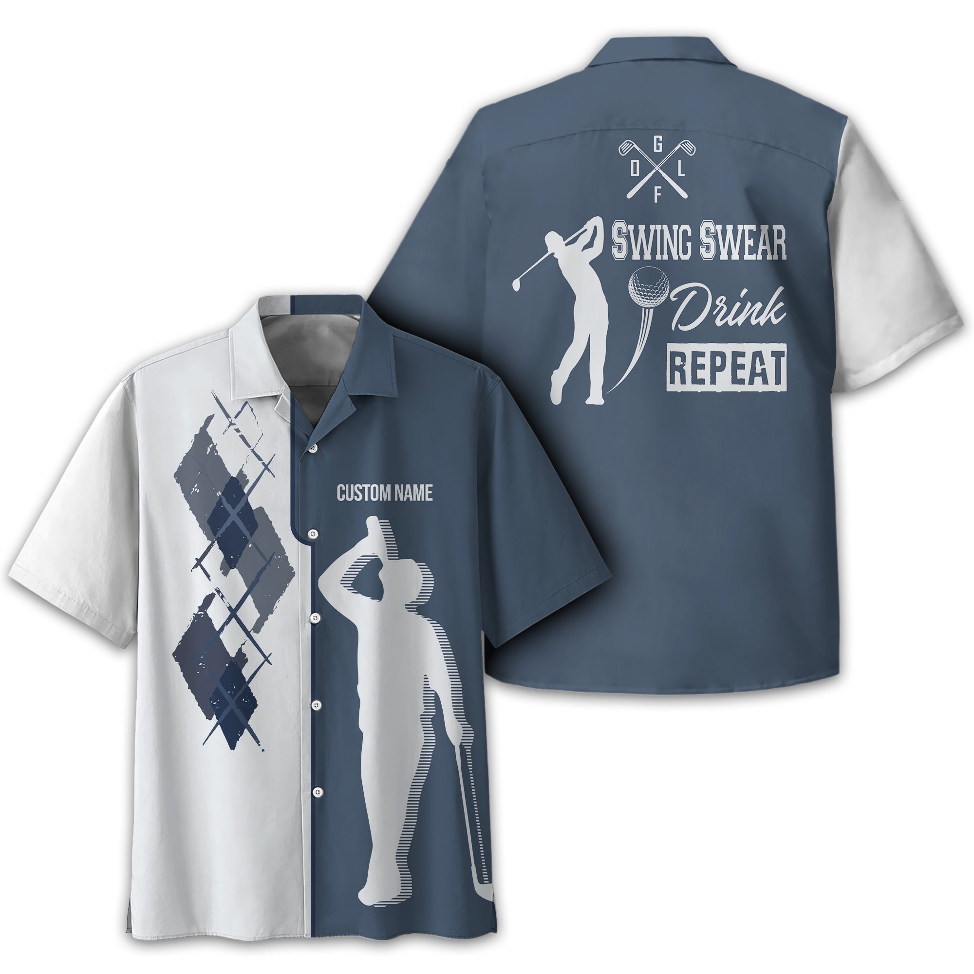 Swing Swear Drink Repeat Personalized Golf Polo ShirtGolf Shirt For Men, Gift For Golfers