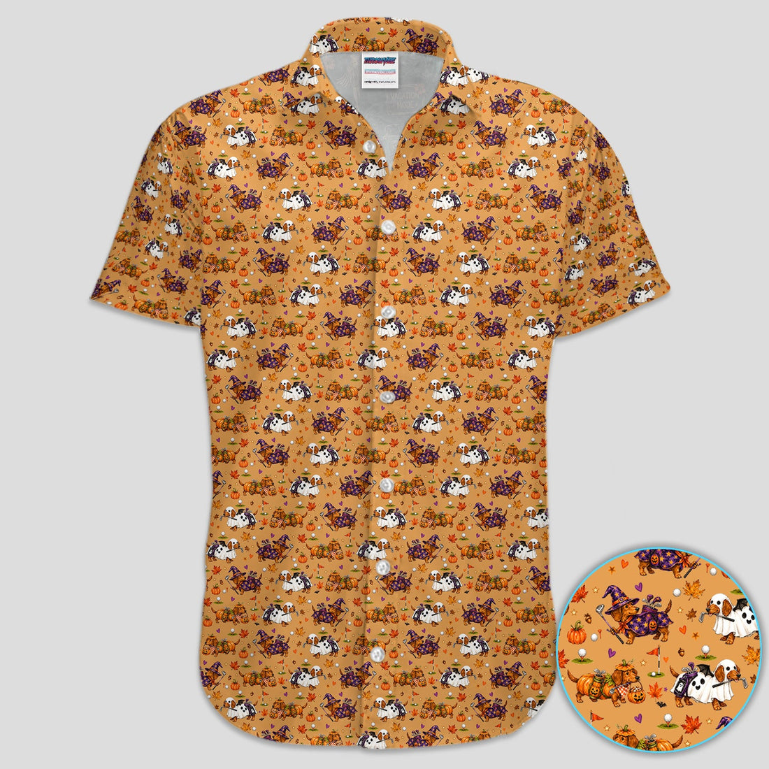 Halloween Dachshund Golf Polo Shirt for Men – Funny Spooky Wiener Dog Golfer Polo