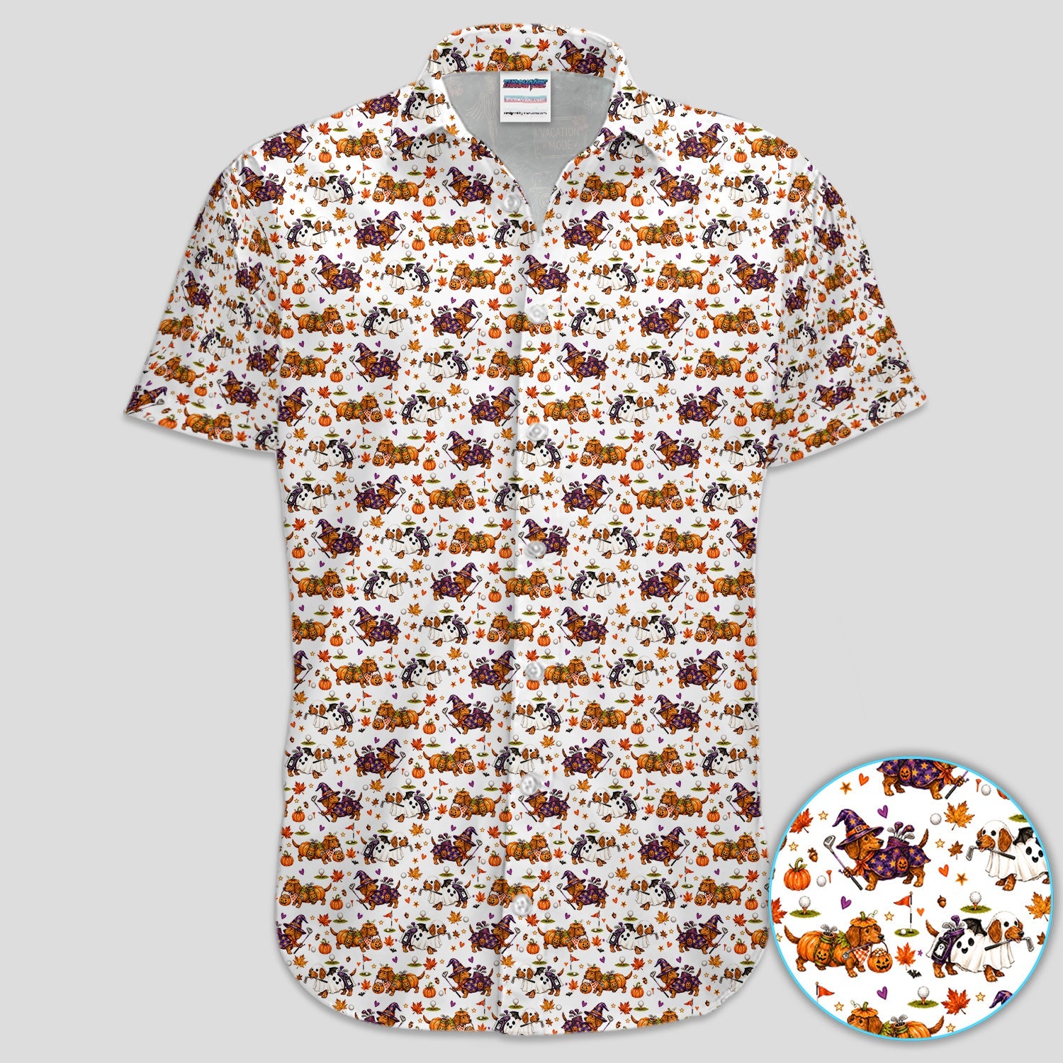 Halloween Dachshund Golf Polo Shirt for Men – Funny Spooky Wiener Dog Golfer Polo