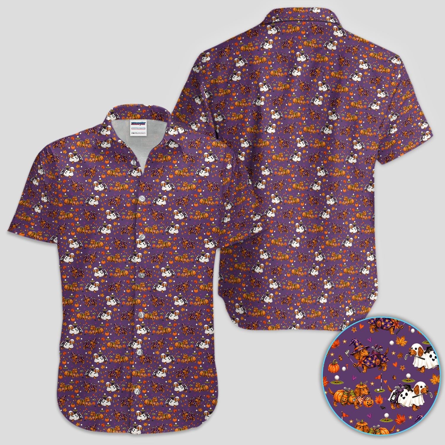 Halloween Dachshund Golf Polo Shirt for Men – Funny Spooky Wiener Dog Golfer Polo