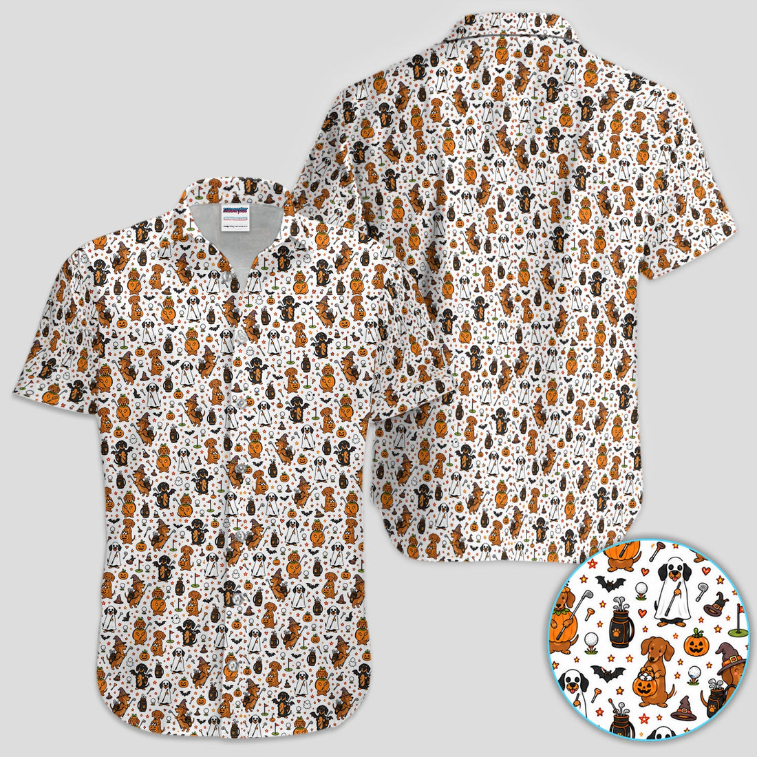 Halloween Dog Golf Polo Shirt for Men – Funny Spooky Golfer Pattern Polo