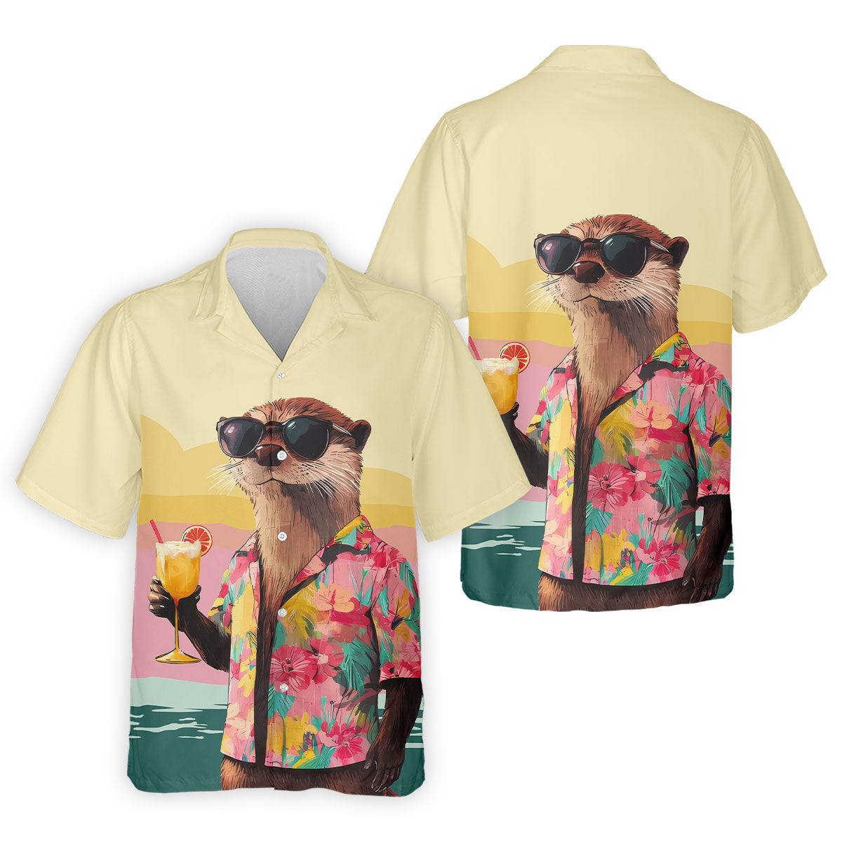 Funny Otter Tropical Theme Hawaiian Golf Shirt, Polo Shirt Men, Golfing Apparel