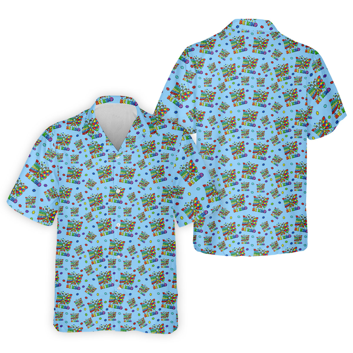 In A World Where You Can Be Anything Be Kind Rainbow Butterfly Autism Awareness Blue Golf Shirt, Golf Shirts For Men