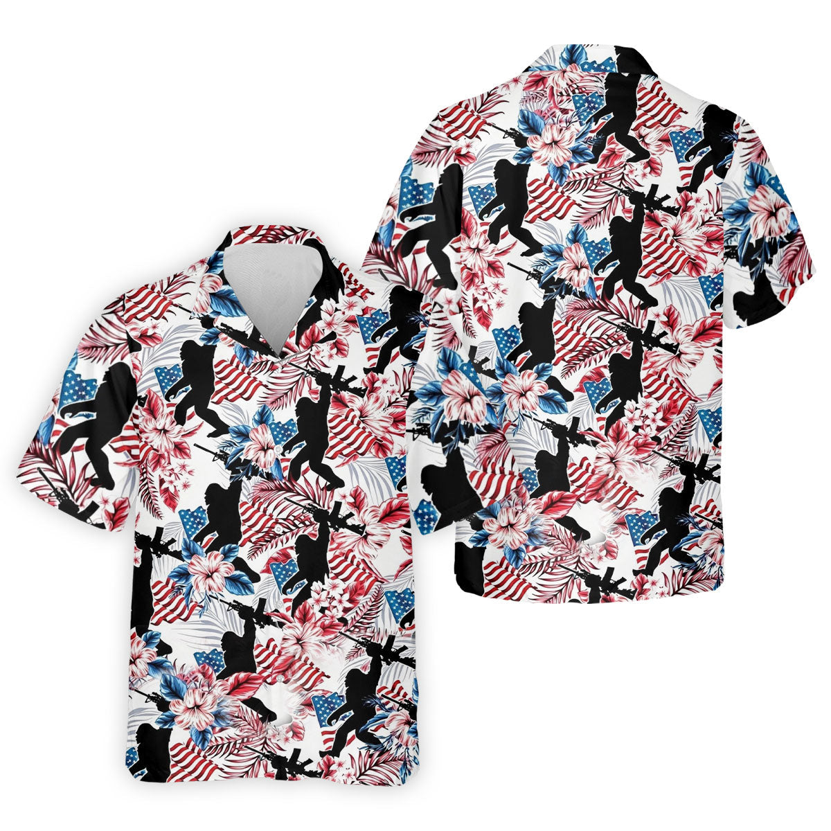 Hawaiian Bigfoot Patriotic 4th Of July American Flag Golf Shirt, 250th Anniversary Golf Shirts For Men