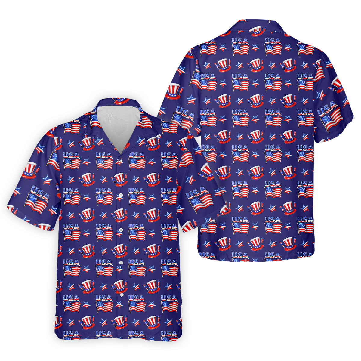 Waving Flags Uncle Sam Hats Seamless Pattern 250th Anniversary Golf Shirts For Men, Patriotic Golf Shirt