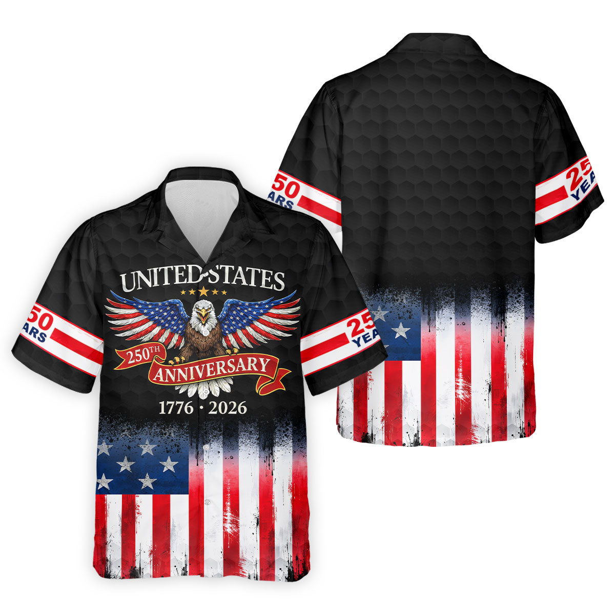 US Bald Eagle 250th Anniversary Celebration Ribbon Black Golf Shirt, Patriotic 4th Of July Golf Shirts For Men