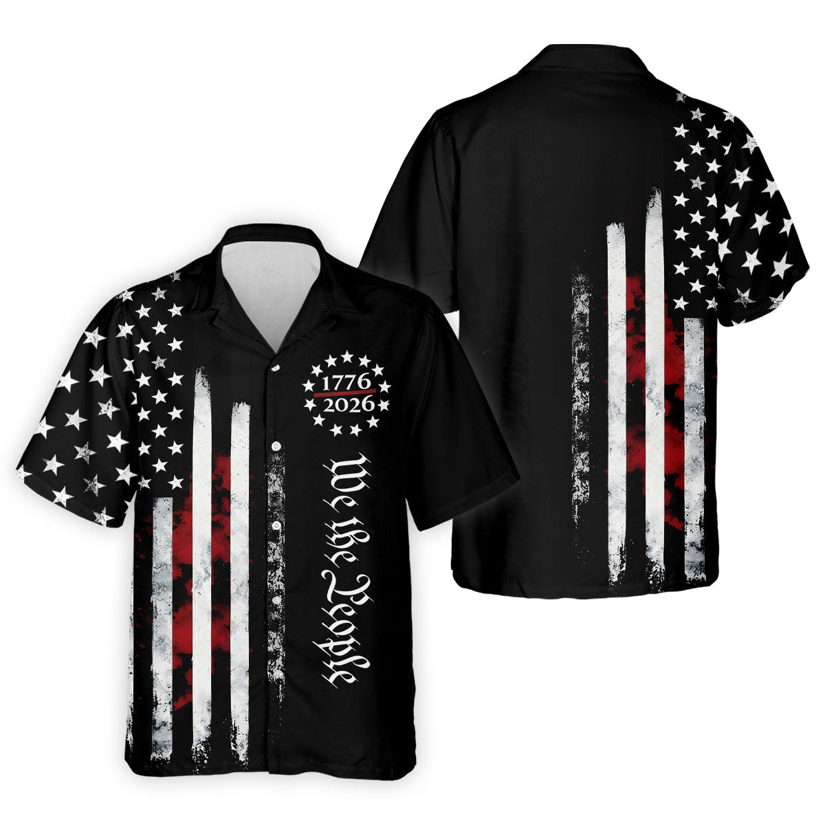 We The People Distressed Flag Patriotic Black Golf Shirt, 250 Years 4th Of July Golf Shirts For Men
