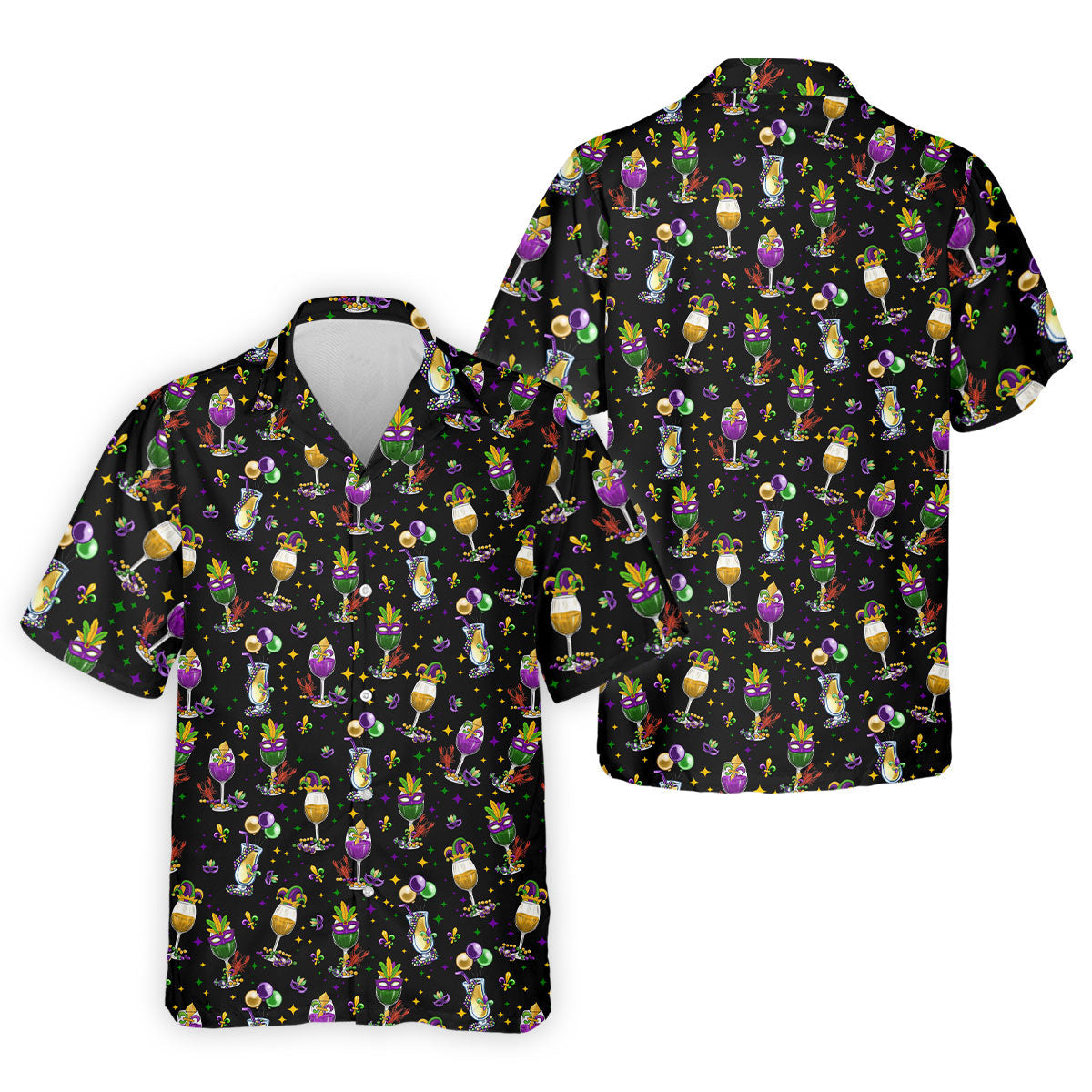 Mardi Gras Wine Glass Beaded Garland Fleur De Lis Black Golf Shirt, Polo ShirtFor Men, Golf Shirts For Men