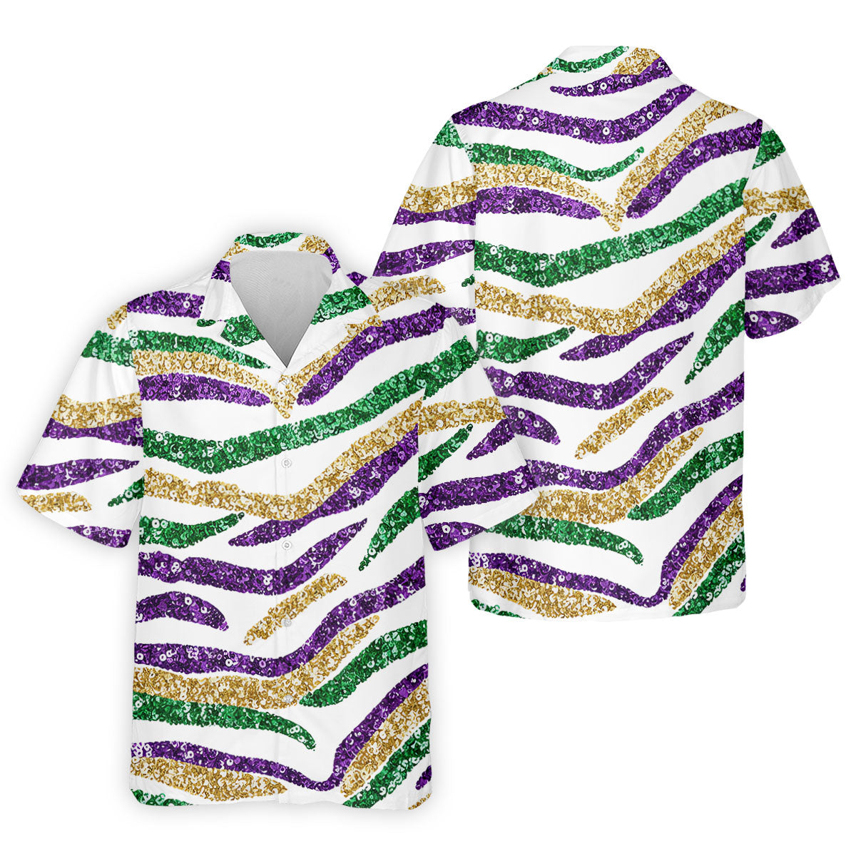 Purple Green Gold Sequin Pattern White Mardi Gras Golf Shirt, Polo ShirtFor Men, Golf Shirts For Men