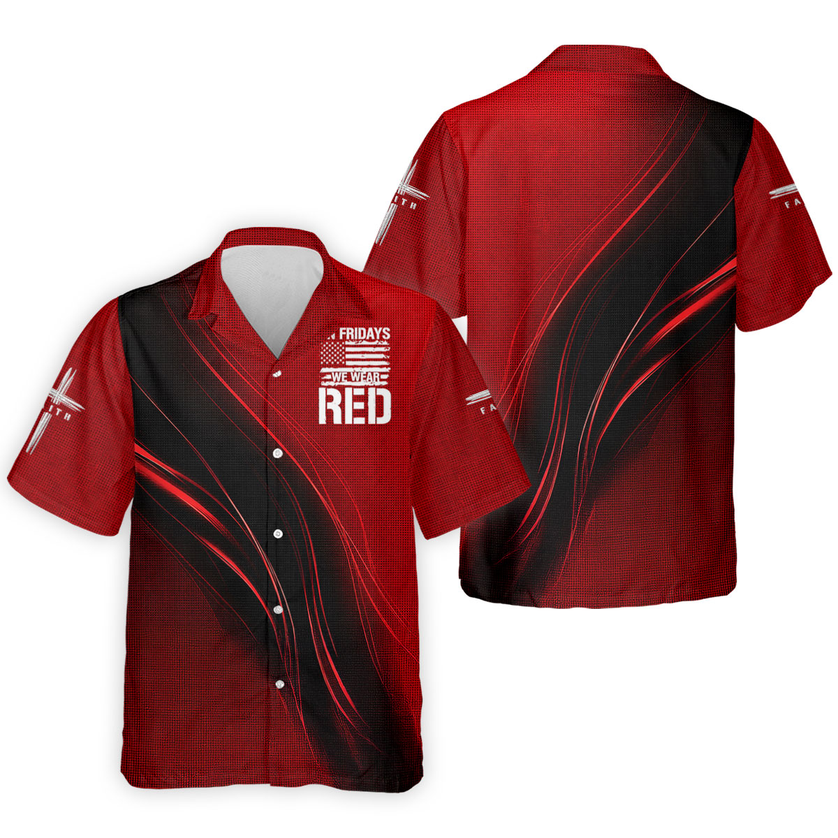 On Friday We Wear Red Faith Cross Red Black Gradient Patriotic Golf Shirt, 250 Years Polo Shirt Men