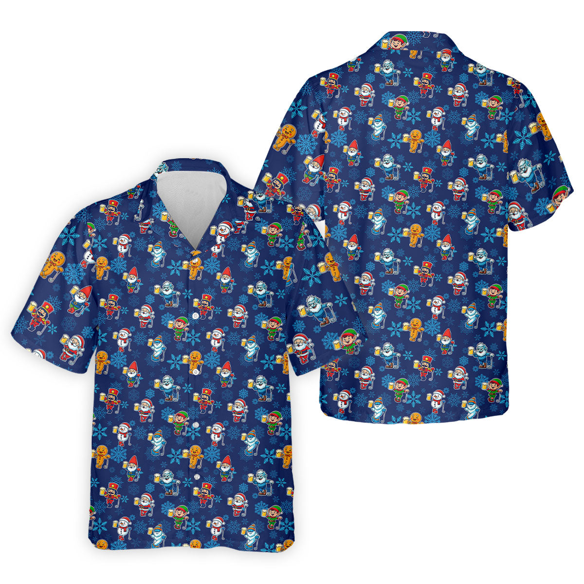 Christmas Characters Golf And Beer Navy Men's Funny Golf Shirts, Christmas Golf Shirt, Polo ShirtFor Men