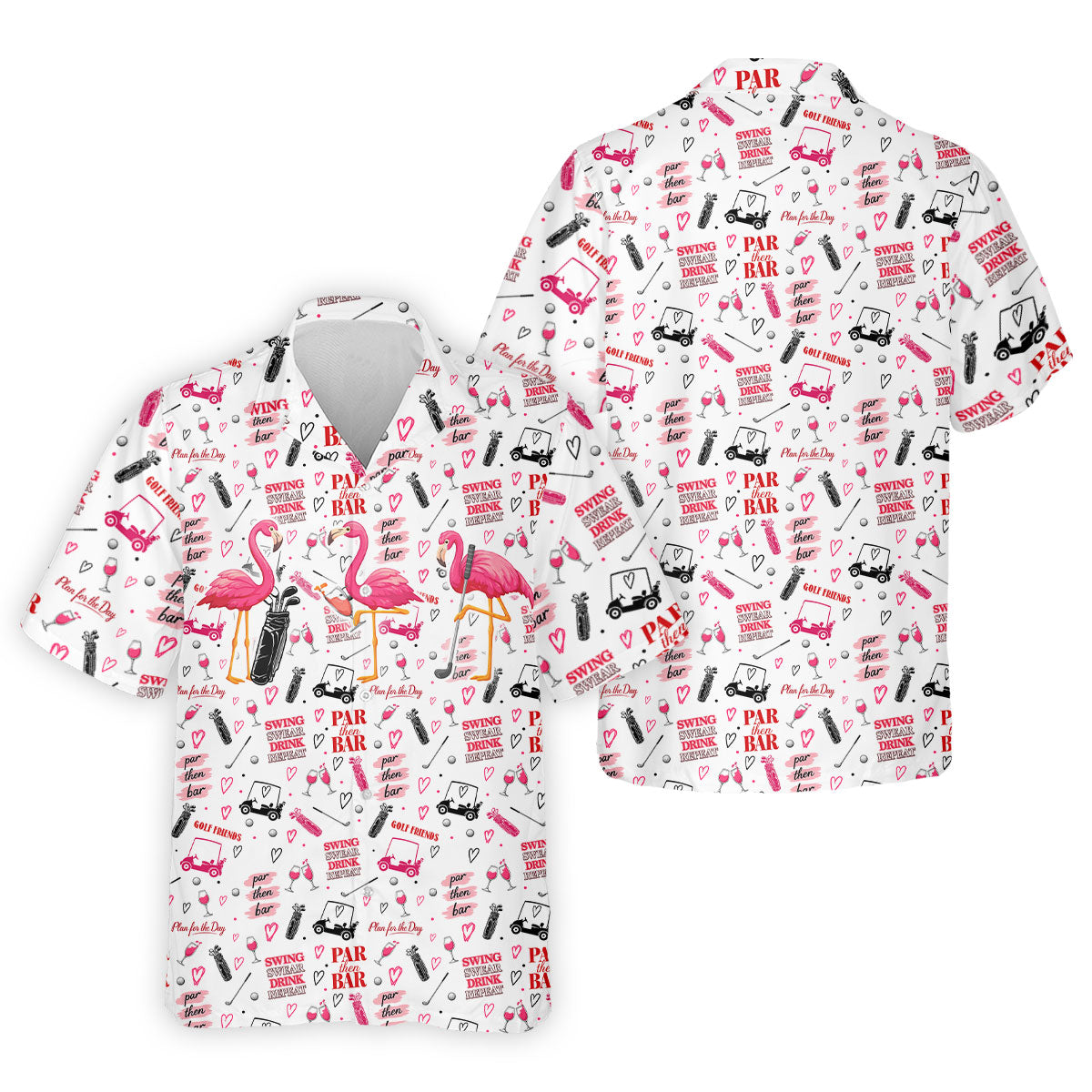 Par Then Bar Flamingo Golf Shirt, Tropical Party Polo Shirt Men, Golf Shirts For Men
