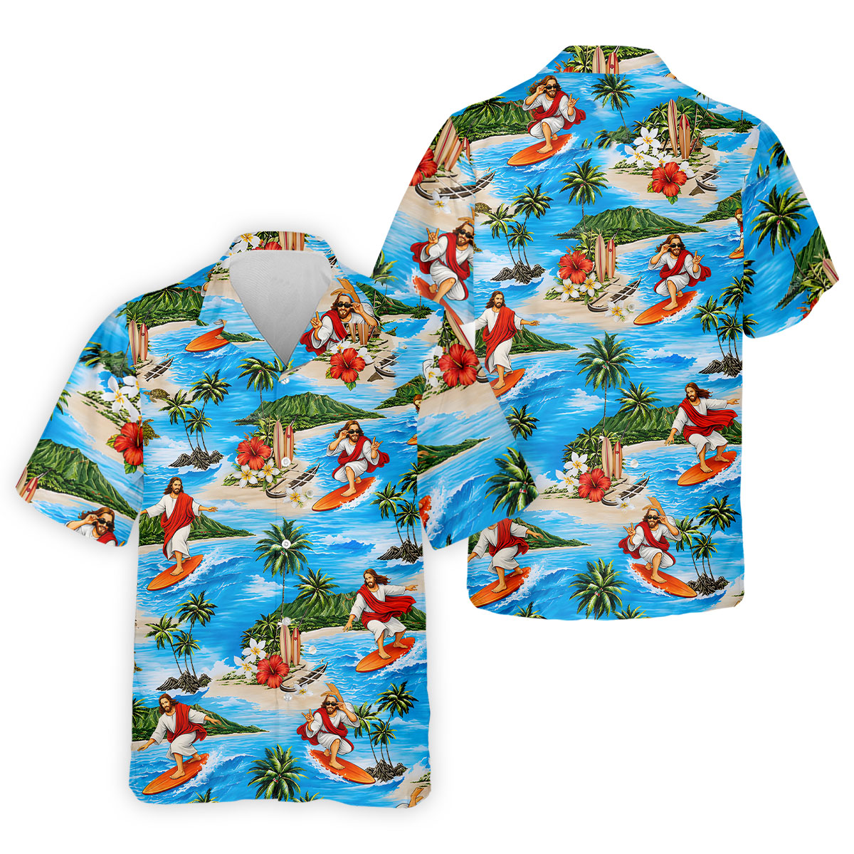 Funny Beach Surfer Jesus Hawaiian Golf Shirt, Mens Golf Polo, Printed Golf Shirts
