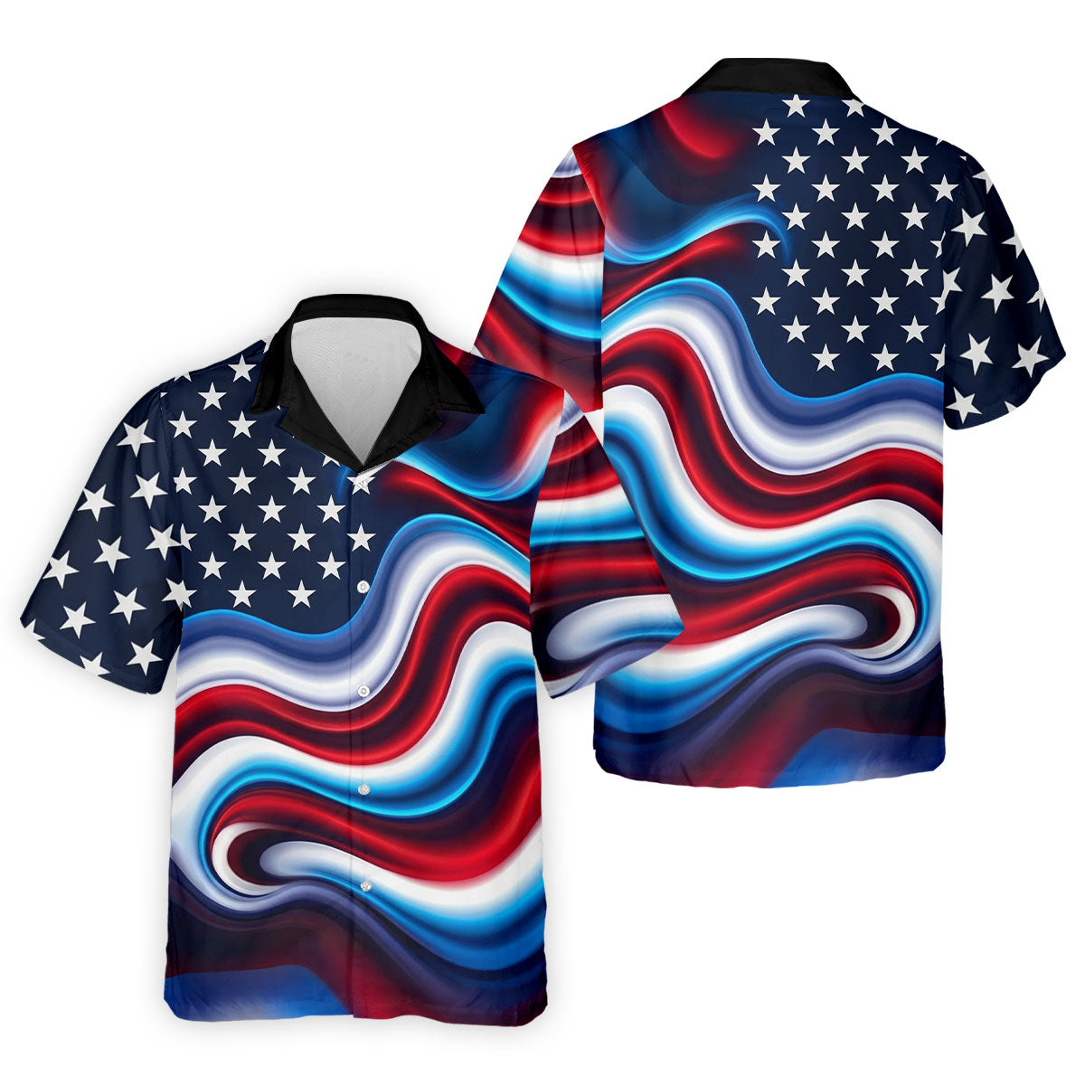 Star Pattern Red White Blue Wavy Stripes 250th Anniversary, Patriotic 4th Of July Golf Shirts For Men