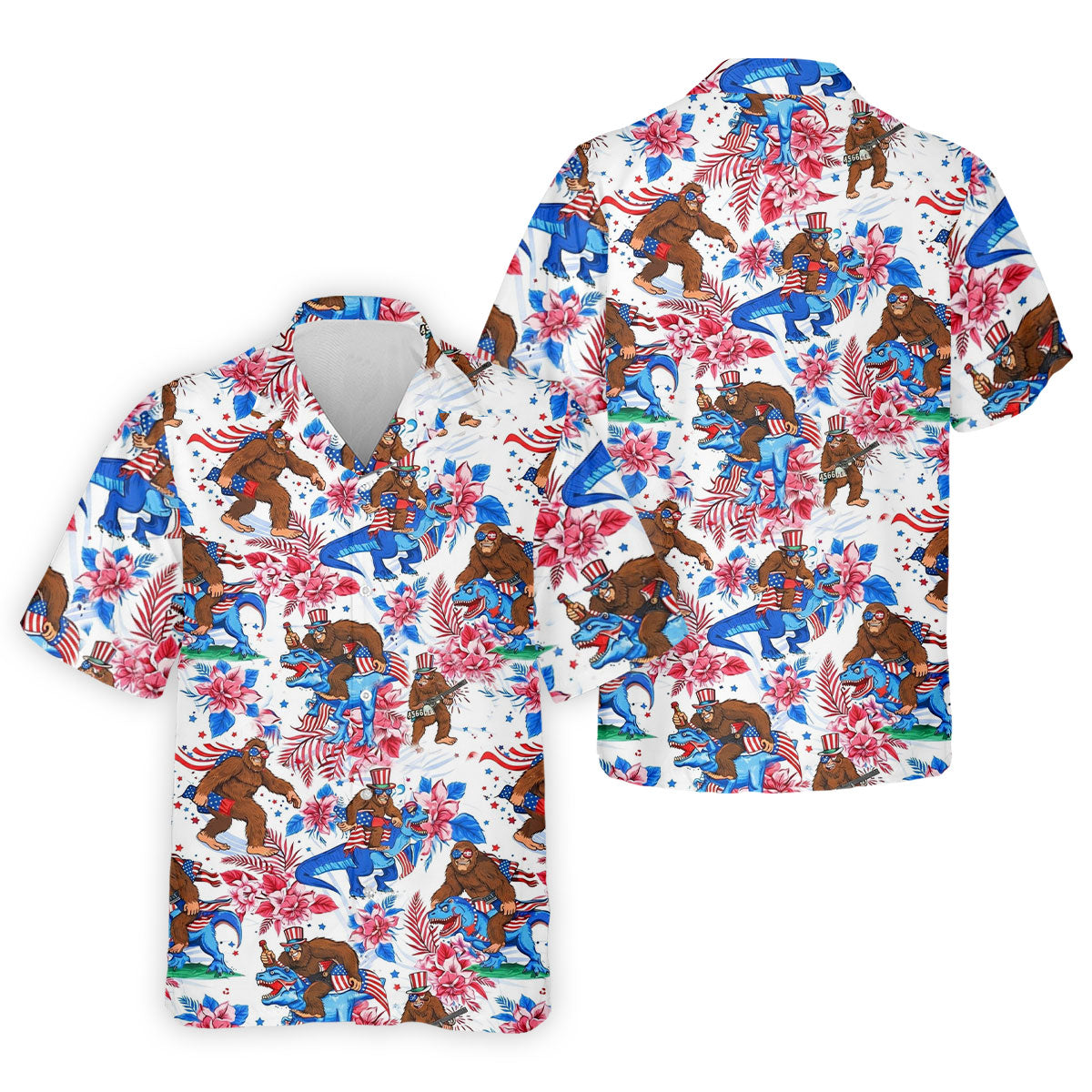 American Flag Patriotic Pride Funny Bigfoot Hawaiian Golf Shirt, 250th Anniversary Golf Shirts For Men