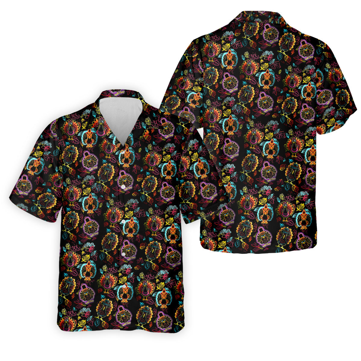 Neon Turkey Thanksgiving Golf Tops For Men, Polo Shirtor Men, Golf Gift For Men, Golfing Apparel