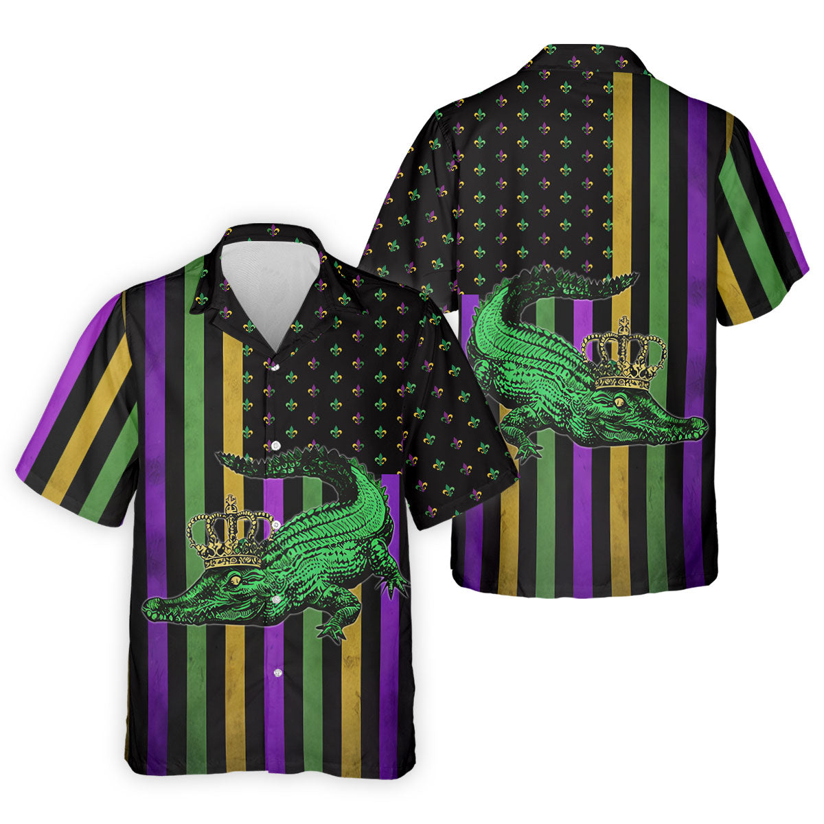 Mardi Gras Aligator Purple Green Gold Vertical Stripes Fleur De Lis Golf Tops For Men, Polo ShirtFor Men