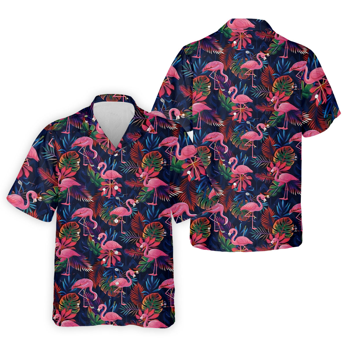 Dark Tropical Pink Flamingo Pattern Golf Shirt, Mens Polo Shirts, Hawaiian Golf Shirt, Printed Golf Shirts