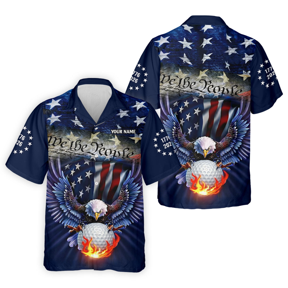 We The People Eagle Golf Ball 250th Anniversary USA 1776-2026 Golf Tops For Men, 4th Of July Golf Shirts For Men