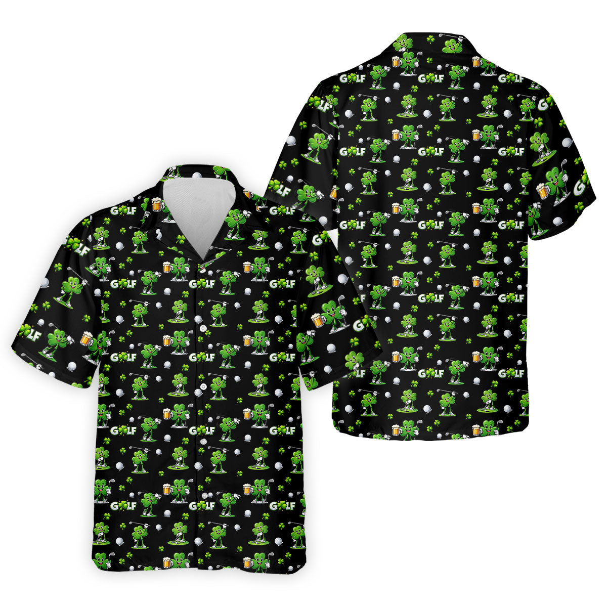 Three Leaf Clover Golf And Beer St Patrick's Day Black Golf Shirt, Fun Golf Shirts For Men, Polo ShirtFor Men