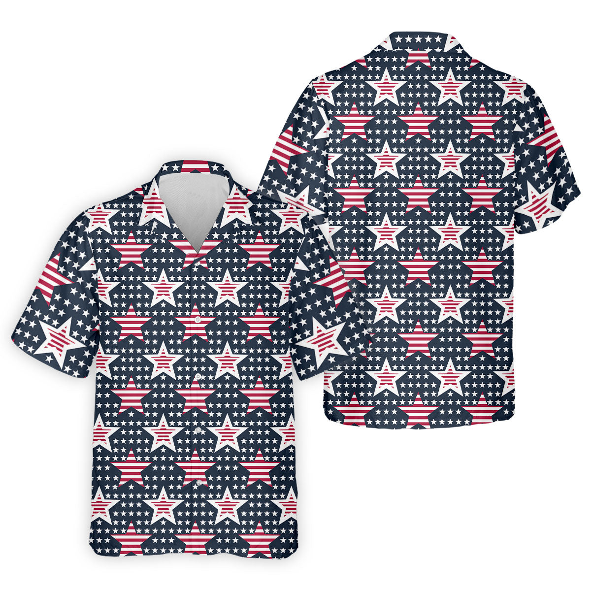 Red And White Stripe Stars Seamless Pattern 250th Anniversary Golf Shirts For Men, Patriotic Golf Shirt