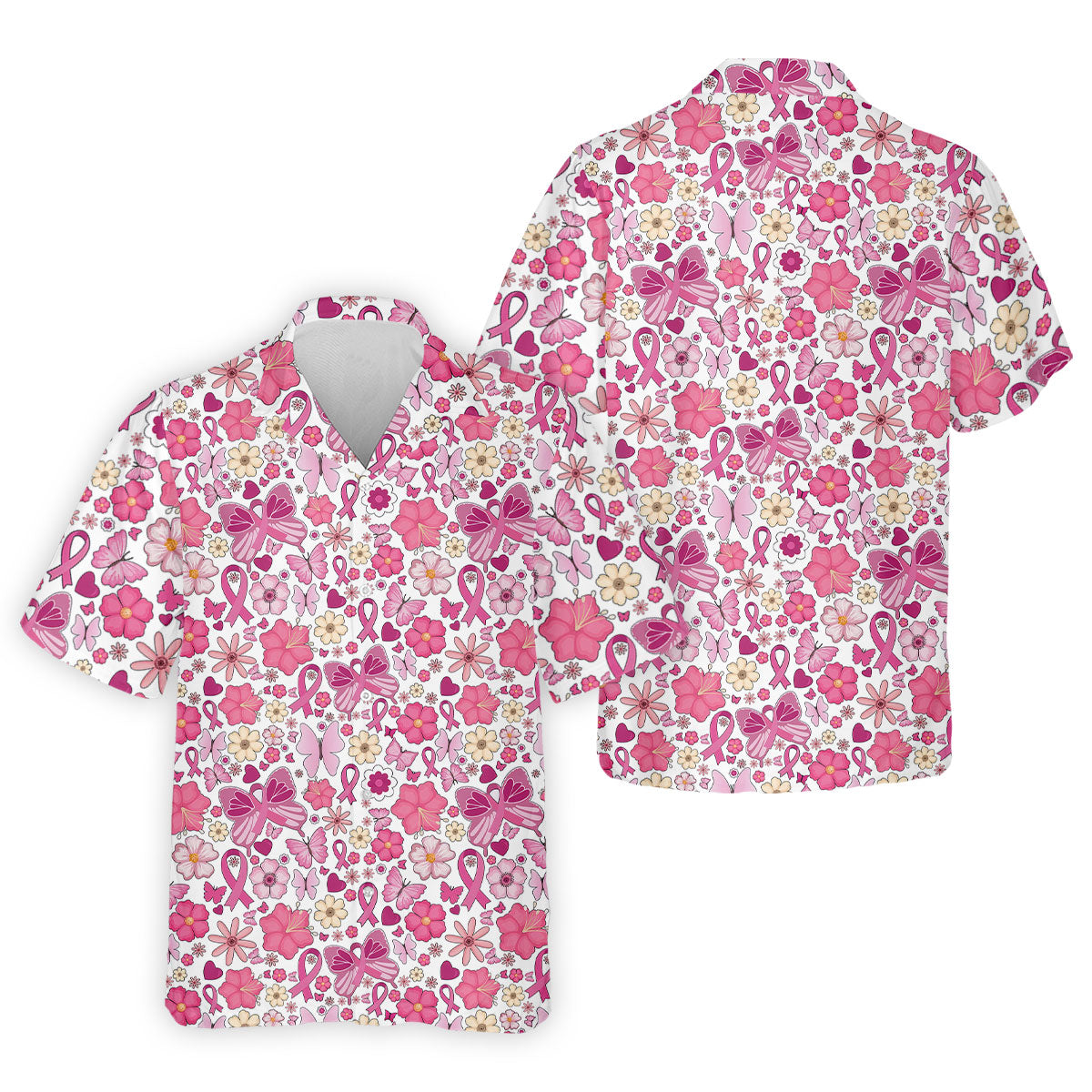 Breast Cancer Pink Ribbon Floral Golf Shirt, Cancer Awareness Shirt, Polo Shirtor Men, Golfing Apparel