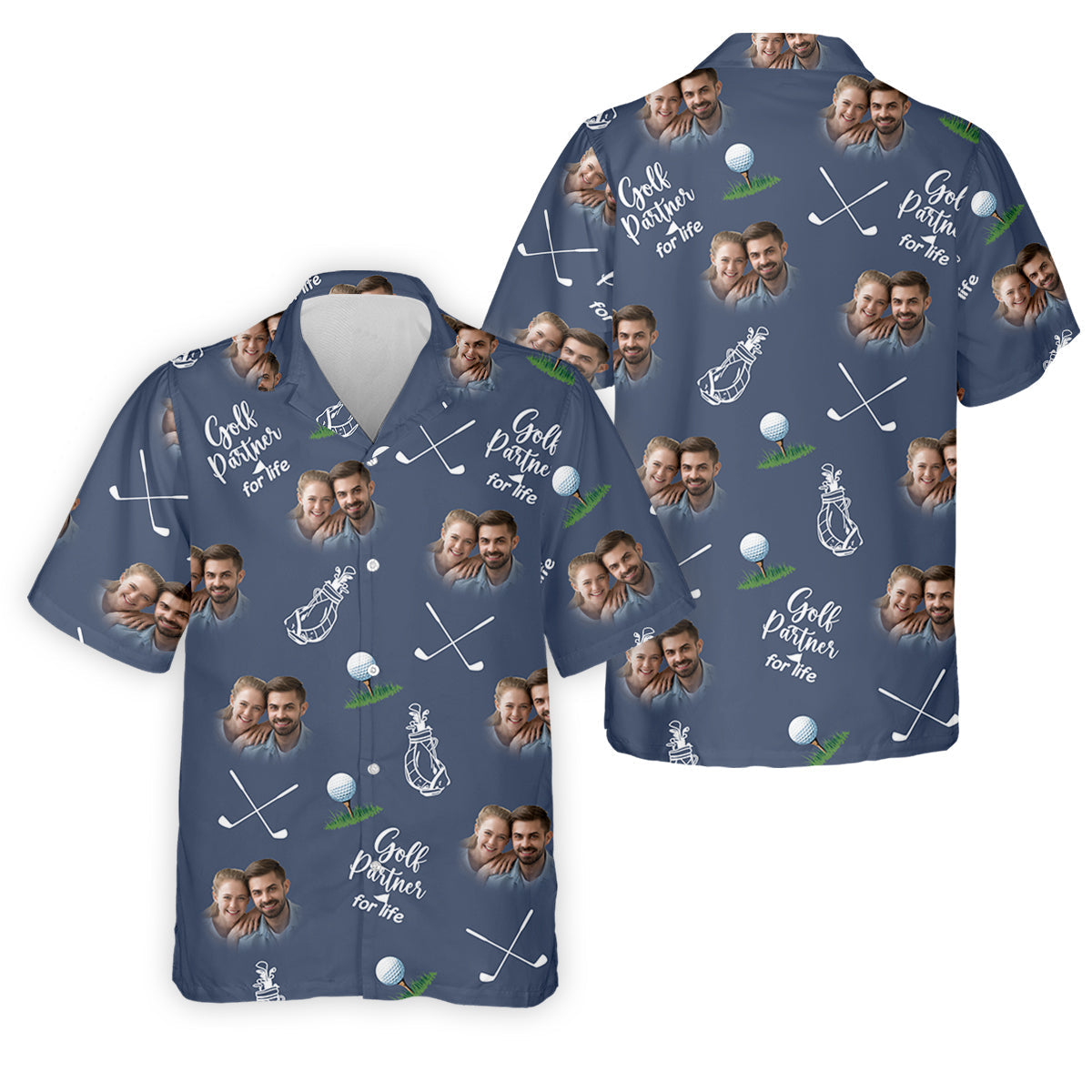 Golf Partner For Life Custom Photo Navy Golf Shirt, Valentines Golf Gift, Fun Golf Shirts For Men, Golf Gift For Men