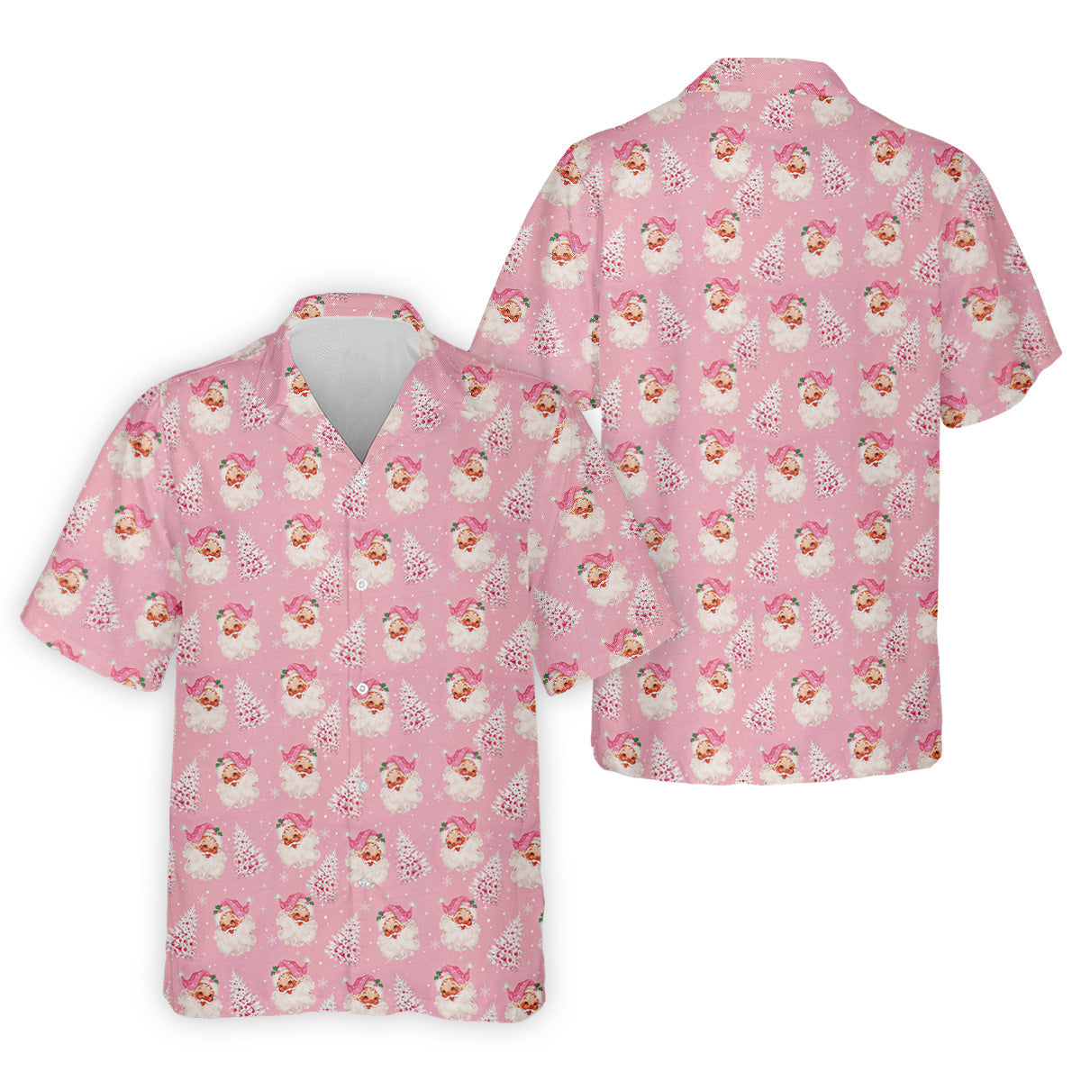 Pink Xmas Tree Santa Claus Pattern Christmas Golf Shirt, Polo Shirt Men, Golf Gift For Men