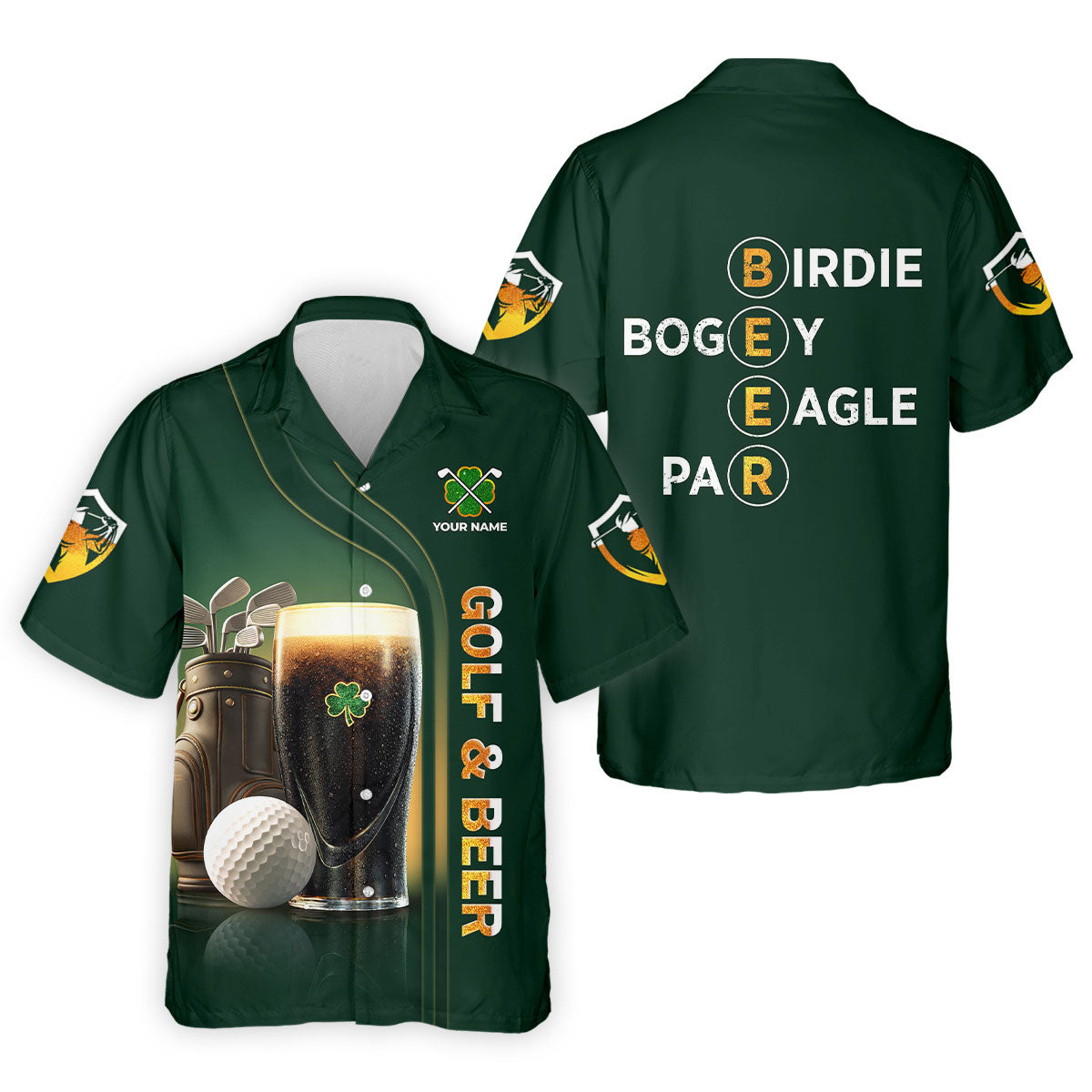Birdie Bogey Eagle Par Golf And Beer St Patrick's Day Green Golf Tops For Men, Golf Shirts For Men