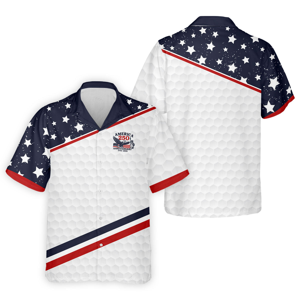 America 250 Anniversary Golf Ball Pattern Retro Golf Shirt, Patriotic 4th Of July Golf Shirts For Men