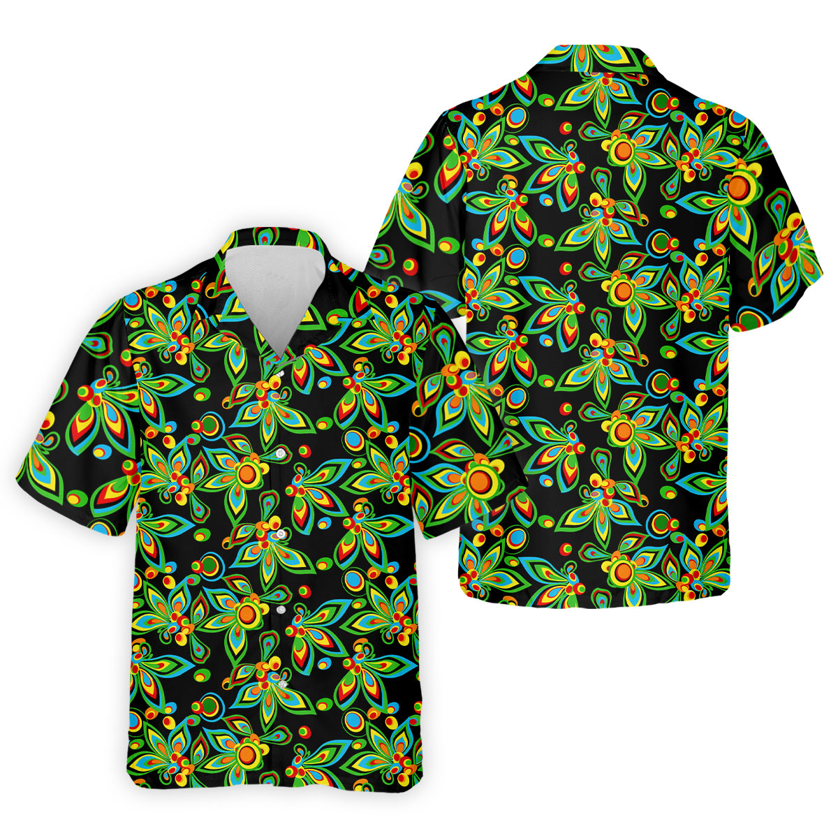 Black Colorful Floral Geometric Pattern Golf Shirt, Men's Golf Shirt, Golf Apparel For Men, Polo Shirts For Men