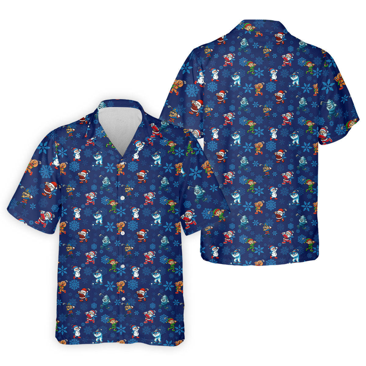 Funny Christmas Characters Golf Pose Navy Golf Shirt, Christmas Golf Shirt, Polo ShirtFor Men