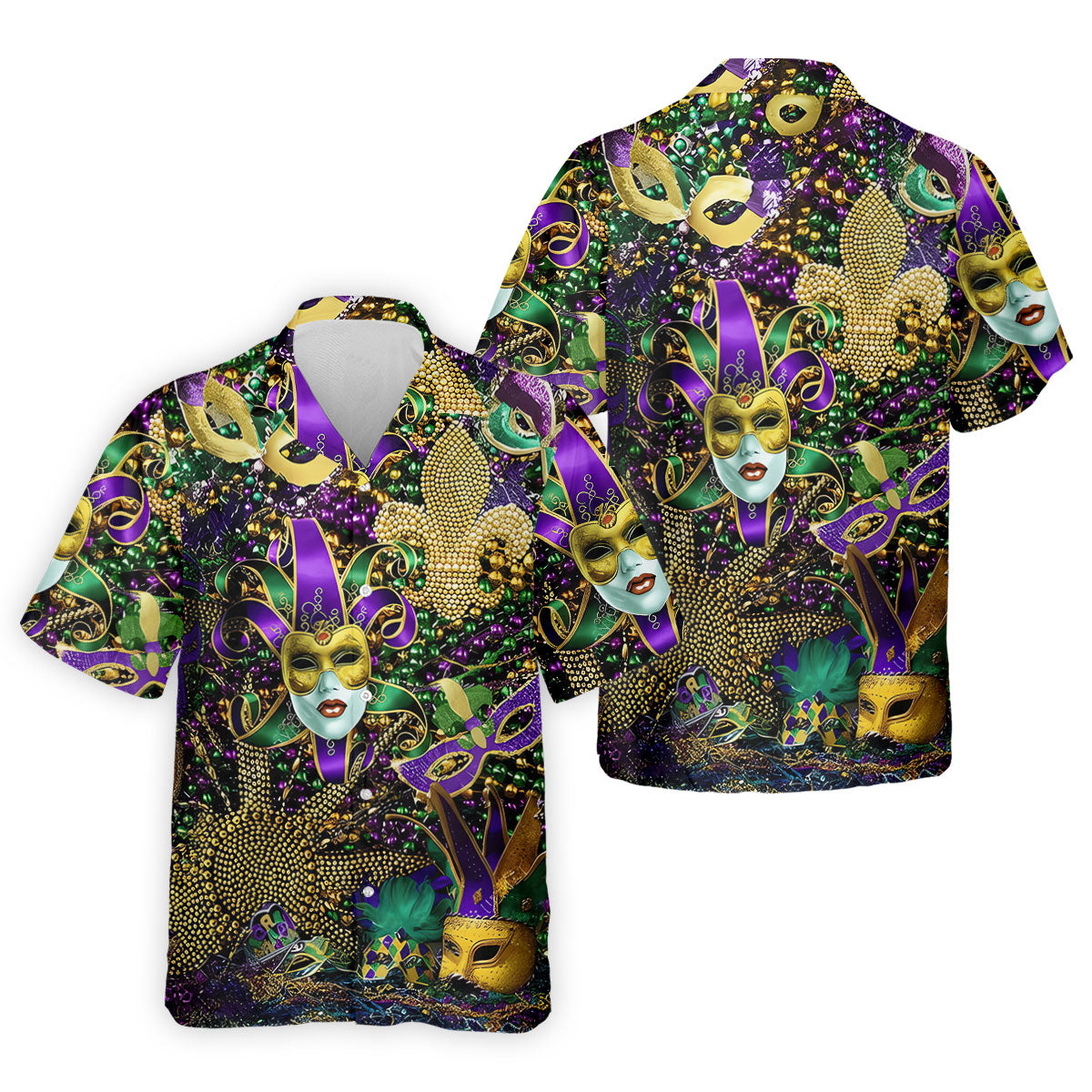 Jester Mask Purple Green Gold Fleur De Lis Beads Mardi Gras Golf Shirt, Golf Shirts For Men, Polo ShirtFor Men
