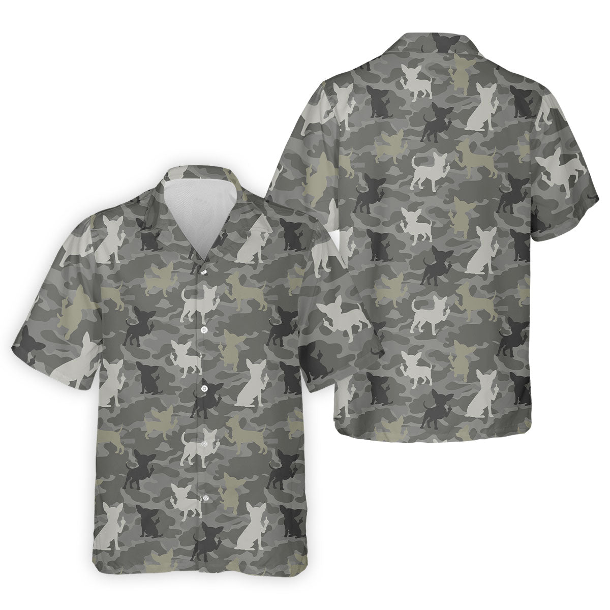 Grey Camo Chihuahua Dog Pattern Golf Shirt, Mens Polo Shirt, Golf Shirts For Men, Performance Golf Shirt