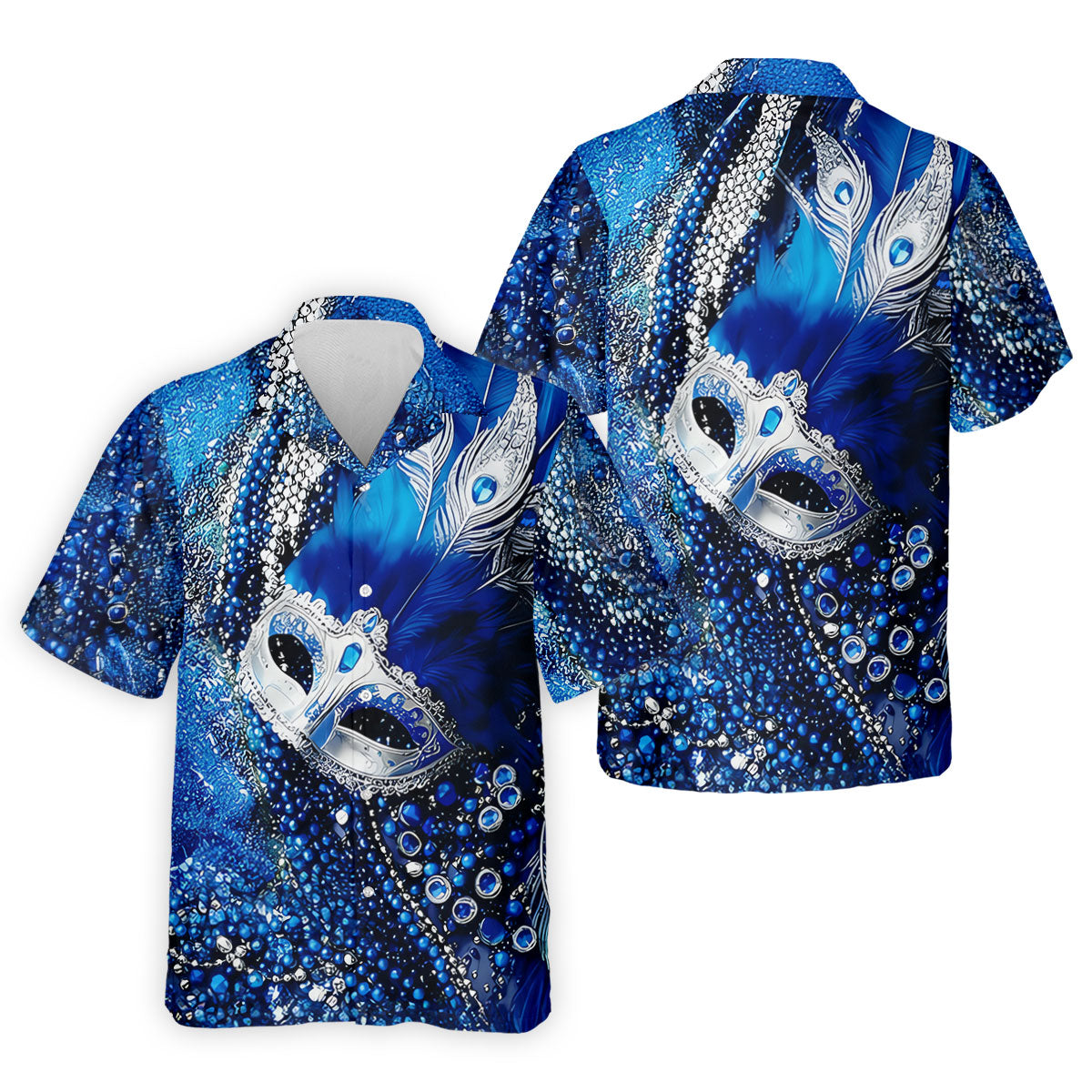 Mardi Gras Masquerade Mask Feather Beads Blue Golf Shirt, Polo ShirtFor Men, Golf Shirts For Men