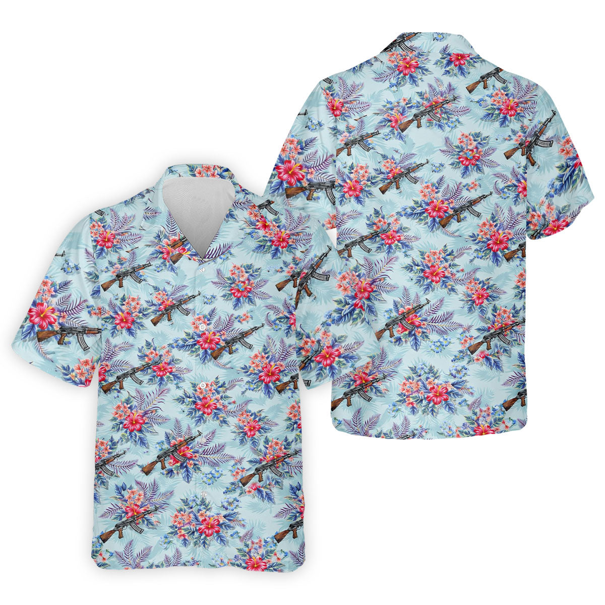 Hawaiian Floral Military Theme Light Blue Golf Shirt, Golf Shirts For Men, Polo ShirtFor Men