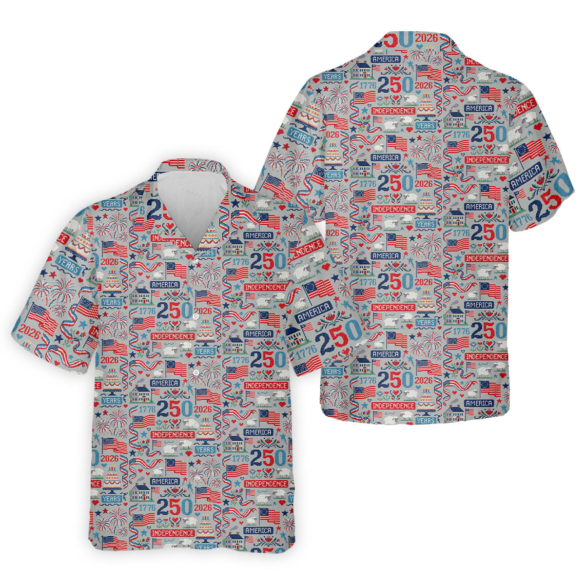 America Independence 250 Years Grey Golf Shirt, Patriotic 4th Of July Golf Shirts For Men