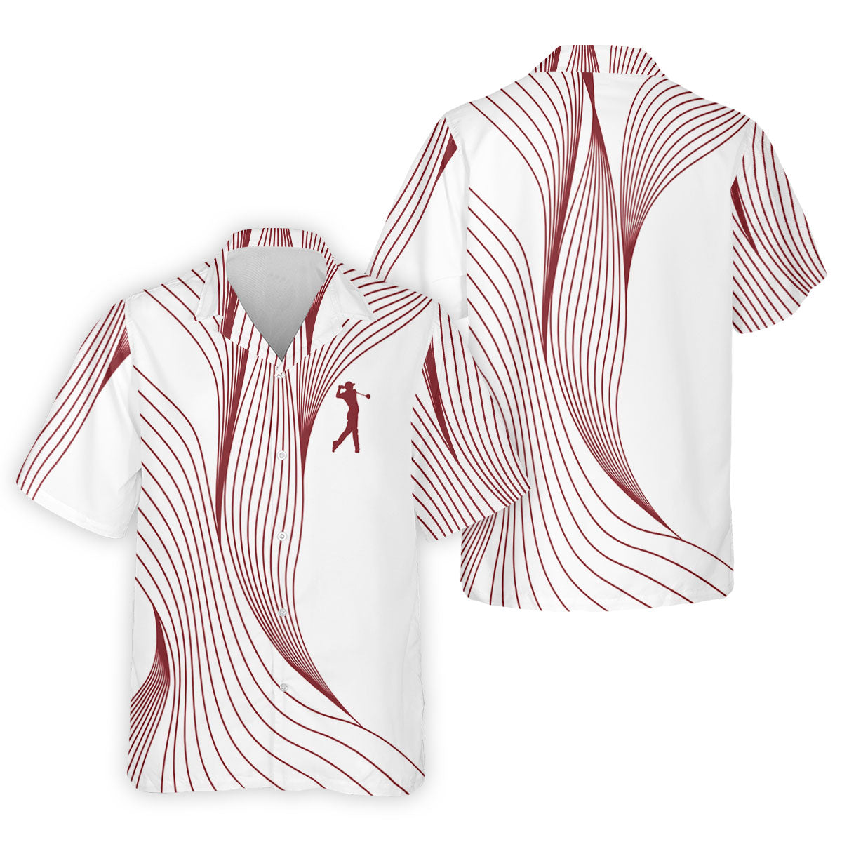 Geometric Line Wavy Line Maroon And White Golf Shirts For Men, Men's Golf Shirt, Polo Shirt Men